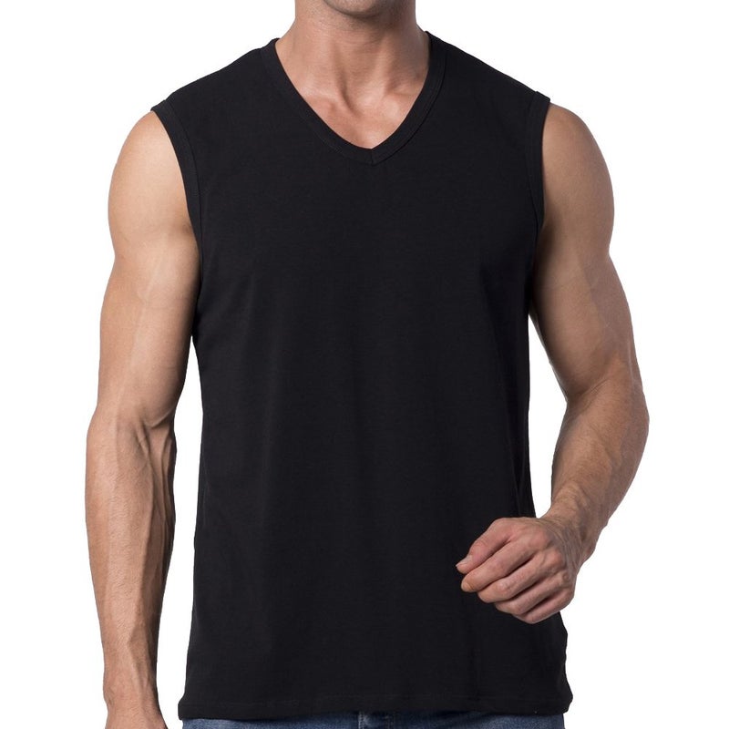 Y2Y2 Men's Sleeveless V-Neck T-Shirt, Black, L (42"-44") - Image 1